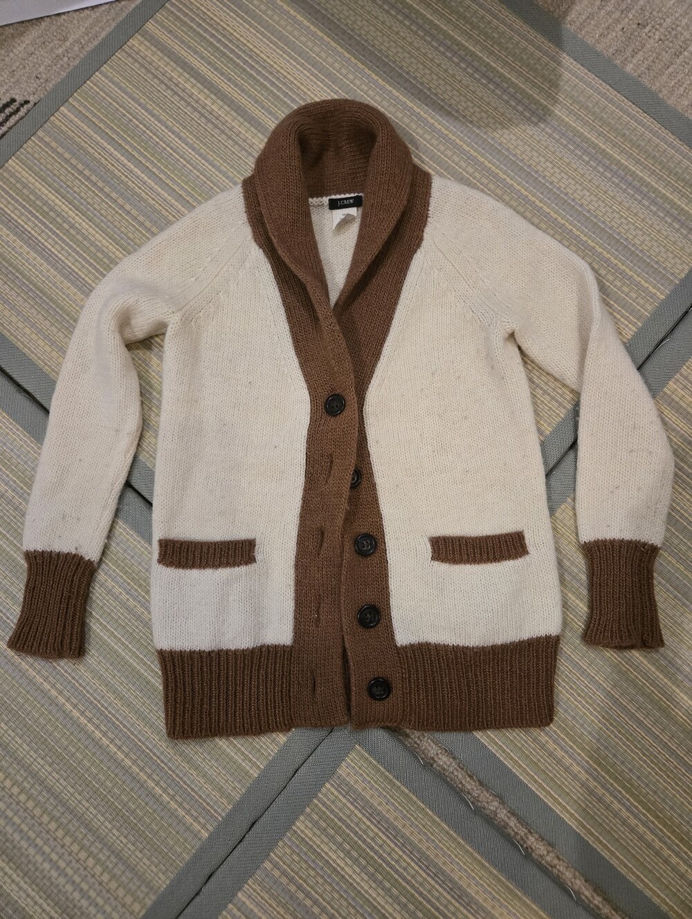 J. Crew Shawl Collar Cardigan Sweater - Cream & Brown